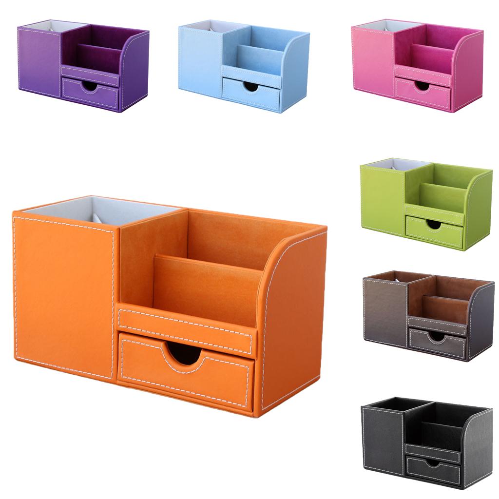 Multi-function PU Leather Desk Stationery Organizer Storage Box Pen/Pencil ,Cell phone, Business Name Cards Remote Control Holder