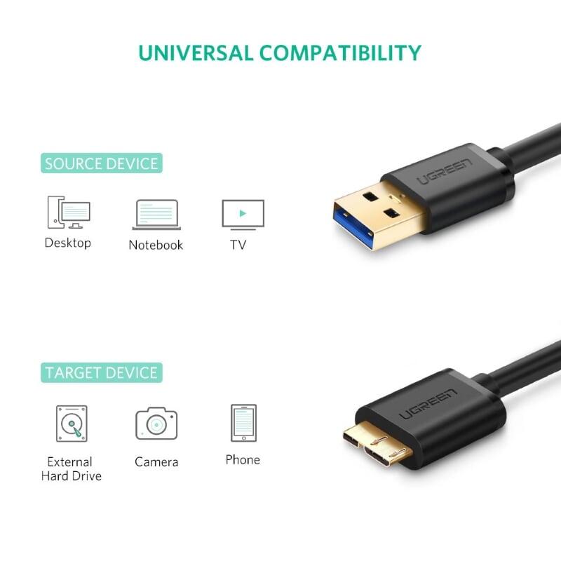 Ugreen UG10840US130TK 0.5M màu Đen Cáp USB 3.0 sang MICRO USB 3.0 cho ổ cứng - HÀNG CHÍNH HÃNG