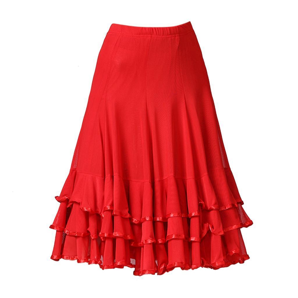 Ballroom Waltz Dance Swing Skirt Modern Tango Training Dress Costume Red