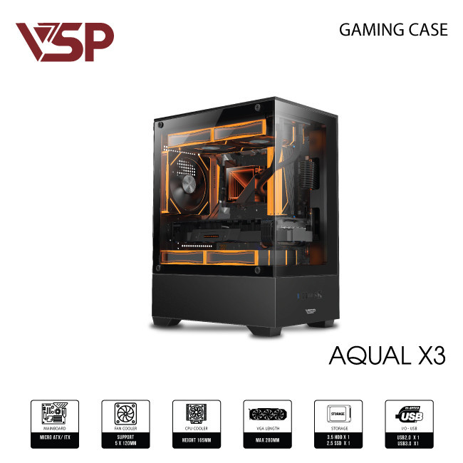 Vỏ Máy Tính Case VSP Aqual X3 Hồng/Đen – Hàng Chính Hãng