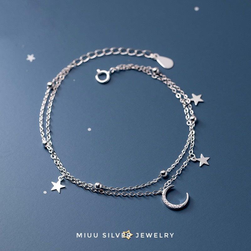 Lắc tay bạc dáng layer mặt trăng và ngôi sao Miuu Silver, vòng tay nữ To the Moon