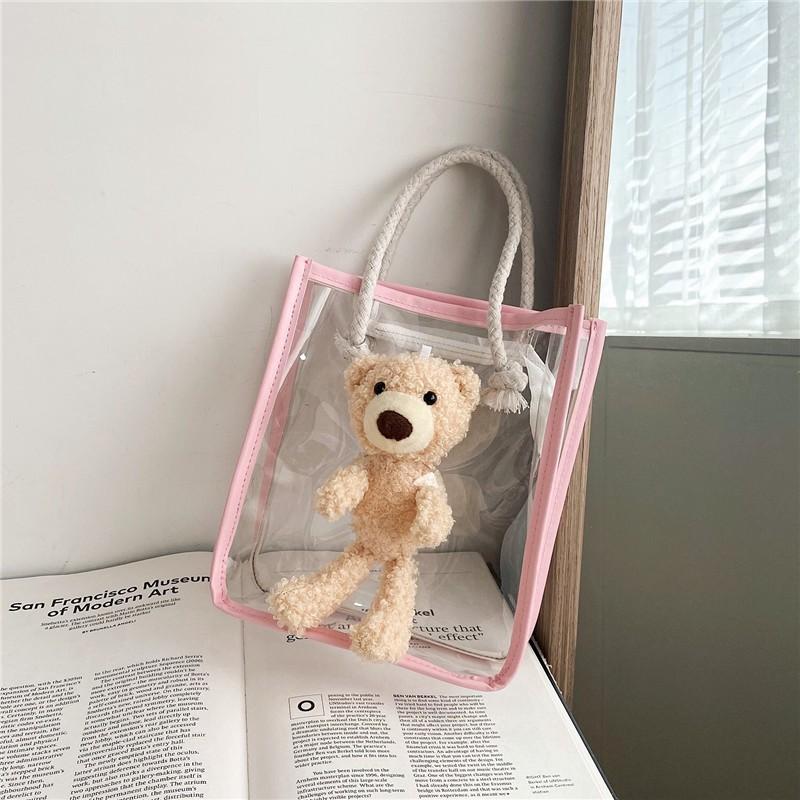 Summer Small Square Bag Korean Fashion Plastic Bag Bear Portable Beach Shoulder Bag