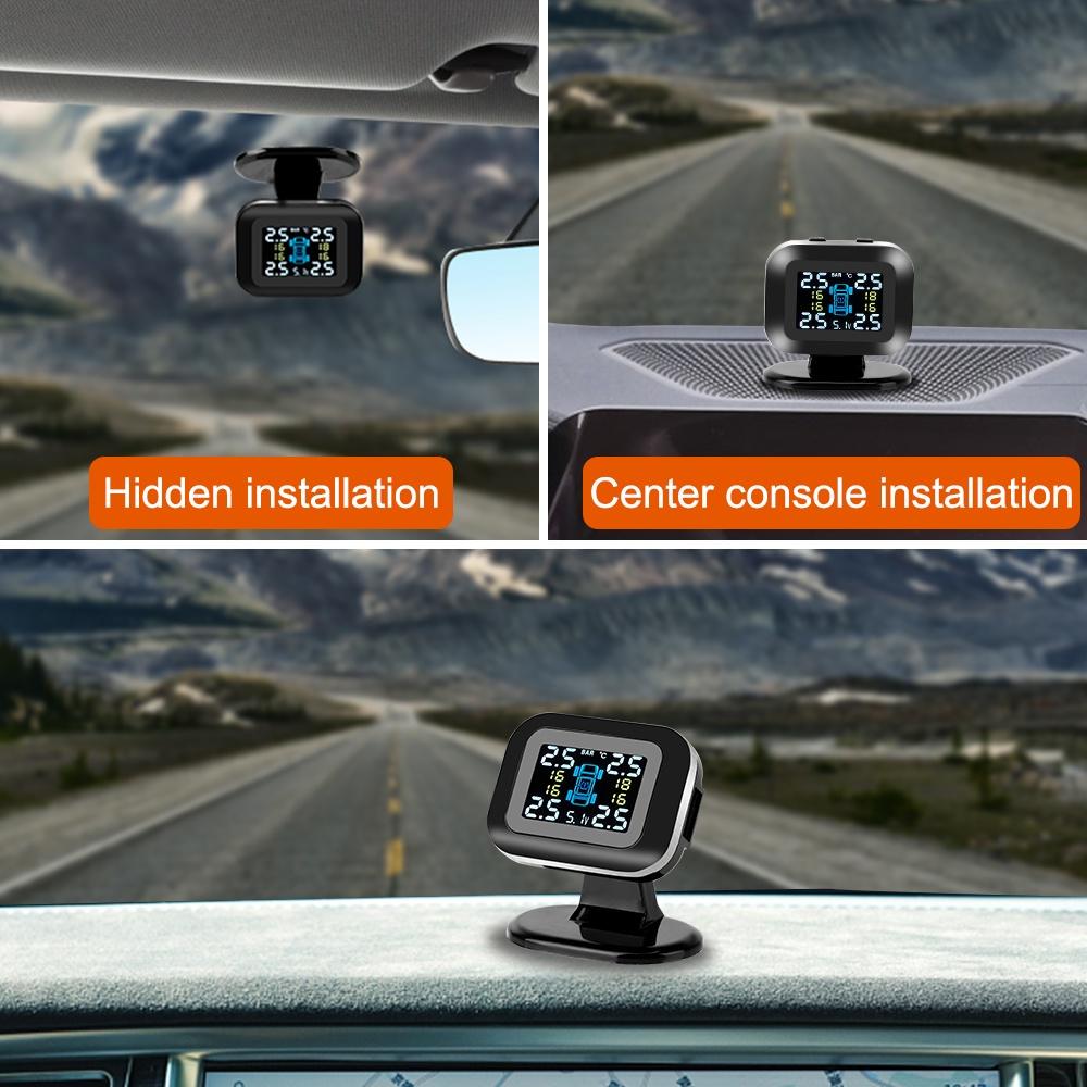 Hệ thống giám sát áp suất lốp xe hơi không dây mini màn hình LCD USB TPMS với 4 cảm biến ngoài