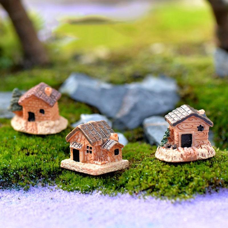 Tiểu cảnh mini ️ Mô hình nhà gạch mini trang trí sân vườn tiểu cảnh, chậu sen đá, terrarium