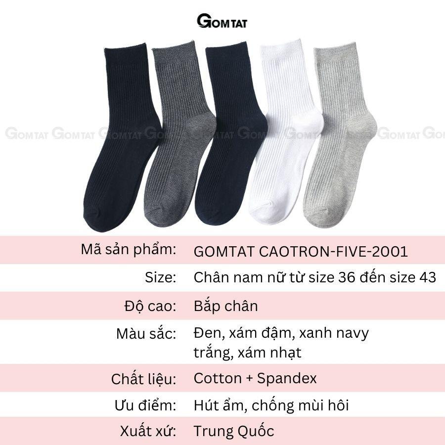 Tất vớ nam cổ cao, trơn basic, chất liệu cotton mềm mại thấm hút thoáng khí - CAOTRON-FIVE-2001-1DOI