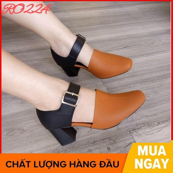 Giày boot bốt nữ cổ thấp 5 phân hàng hiệu rosata hai màu đen nâu ro224