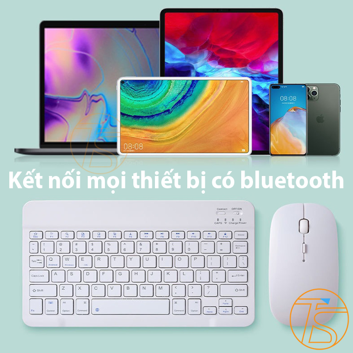 Combo chuột và bàn phím mini 10inch kết nối bluetooth cho laptop, máy tính, điện thoại