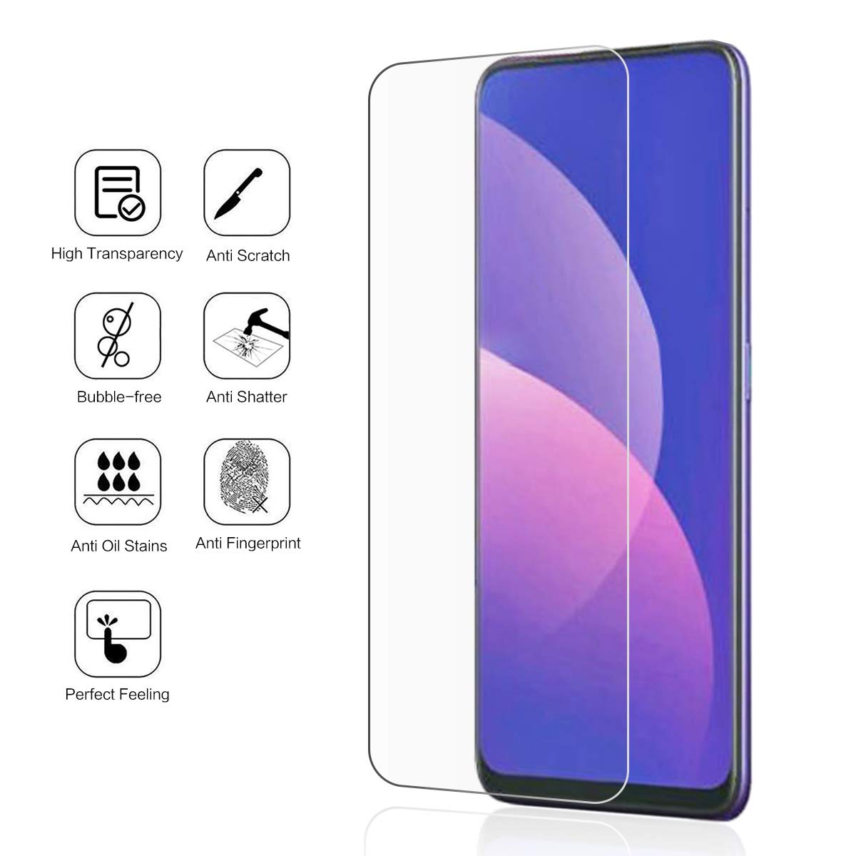 Miếng dán kính cường lực cho Oppo F11 Pro (độ cứng 9H, mỏng 0.3mm, hạn chế bám vân tay) - Hàng nhập khẩu