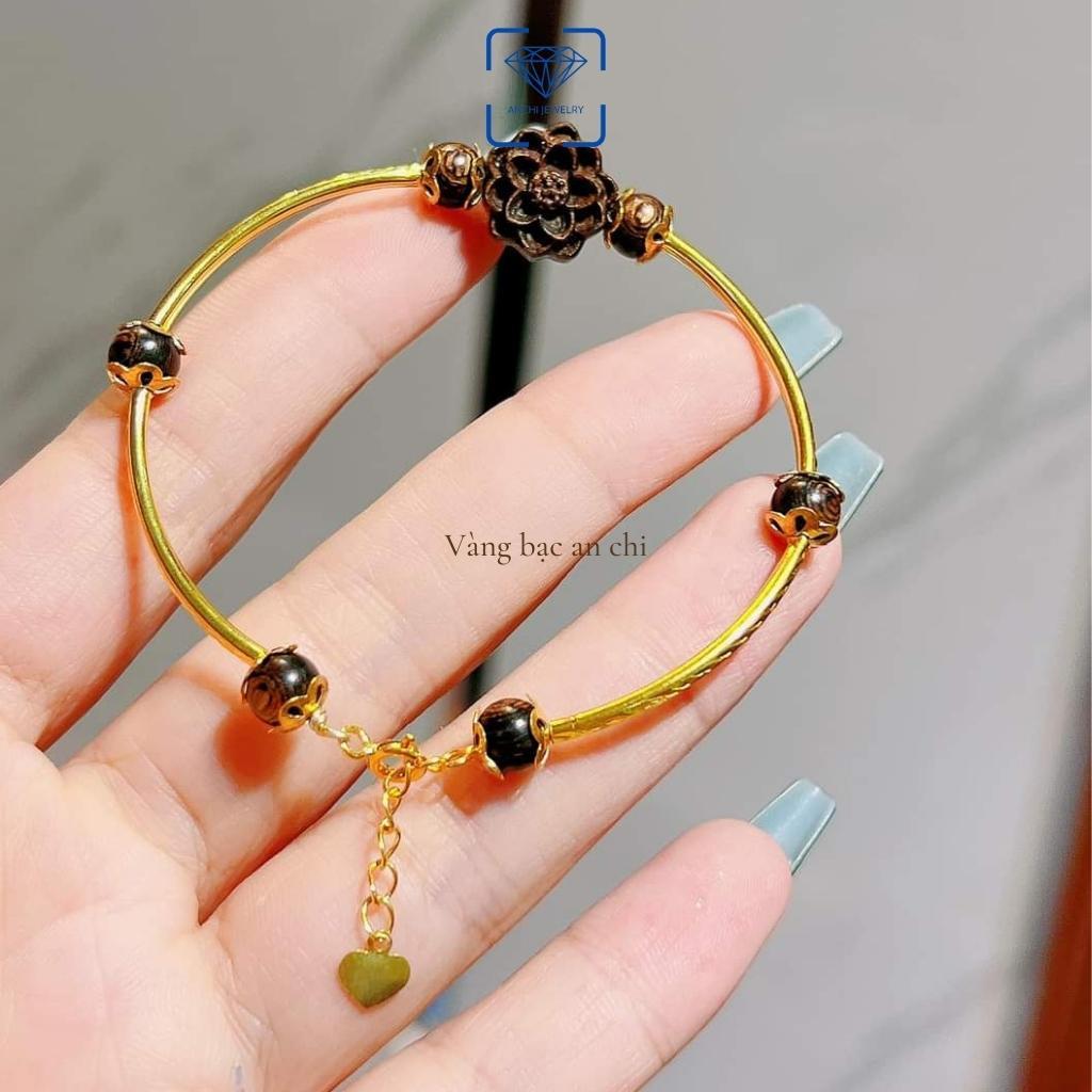 Vòng tay bạc mạ vàng mix hoa sen trầm hương Anchi jewelry