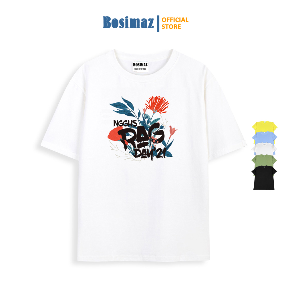 Áo thun Unisex Bosimaz TS014 cổ tròn tay lỡ phom rộng in hình hoa, thun contton 100%, vải đẹp dày, thoáng mát không xù lông.