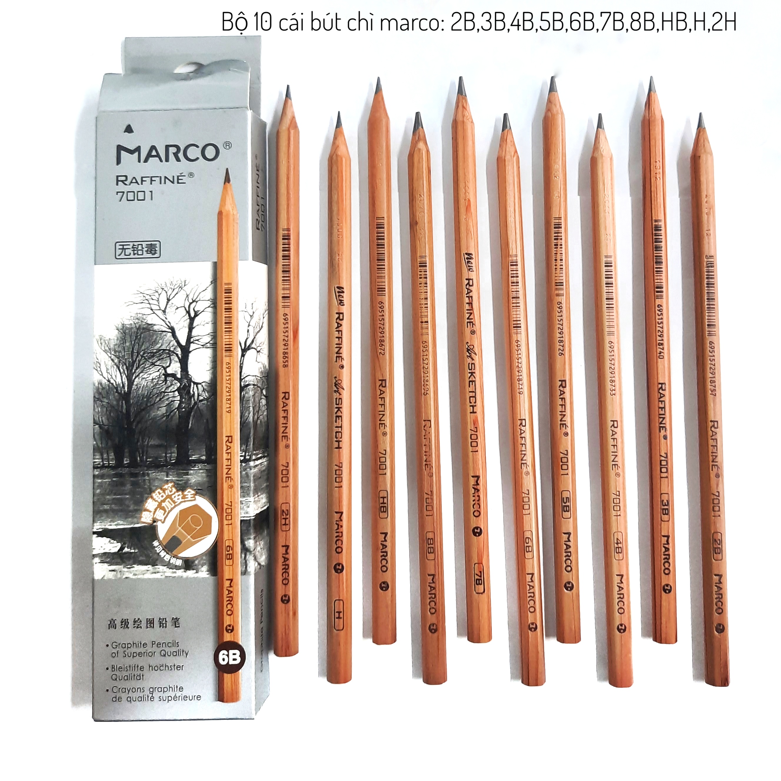 Hình ảnh Bộ 10 cái bút chì 10 cỡ 2B-2H marco.