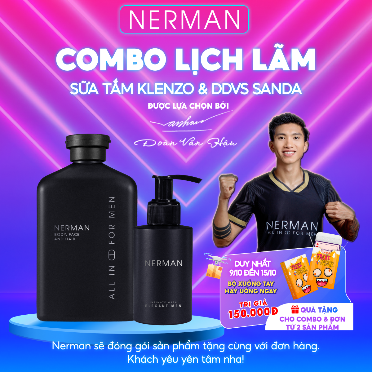 Combo lịch lãm Nerman - Sữa tắm gội Gentleman 3in1 hương nước hoa cao cấp 350ml