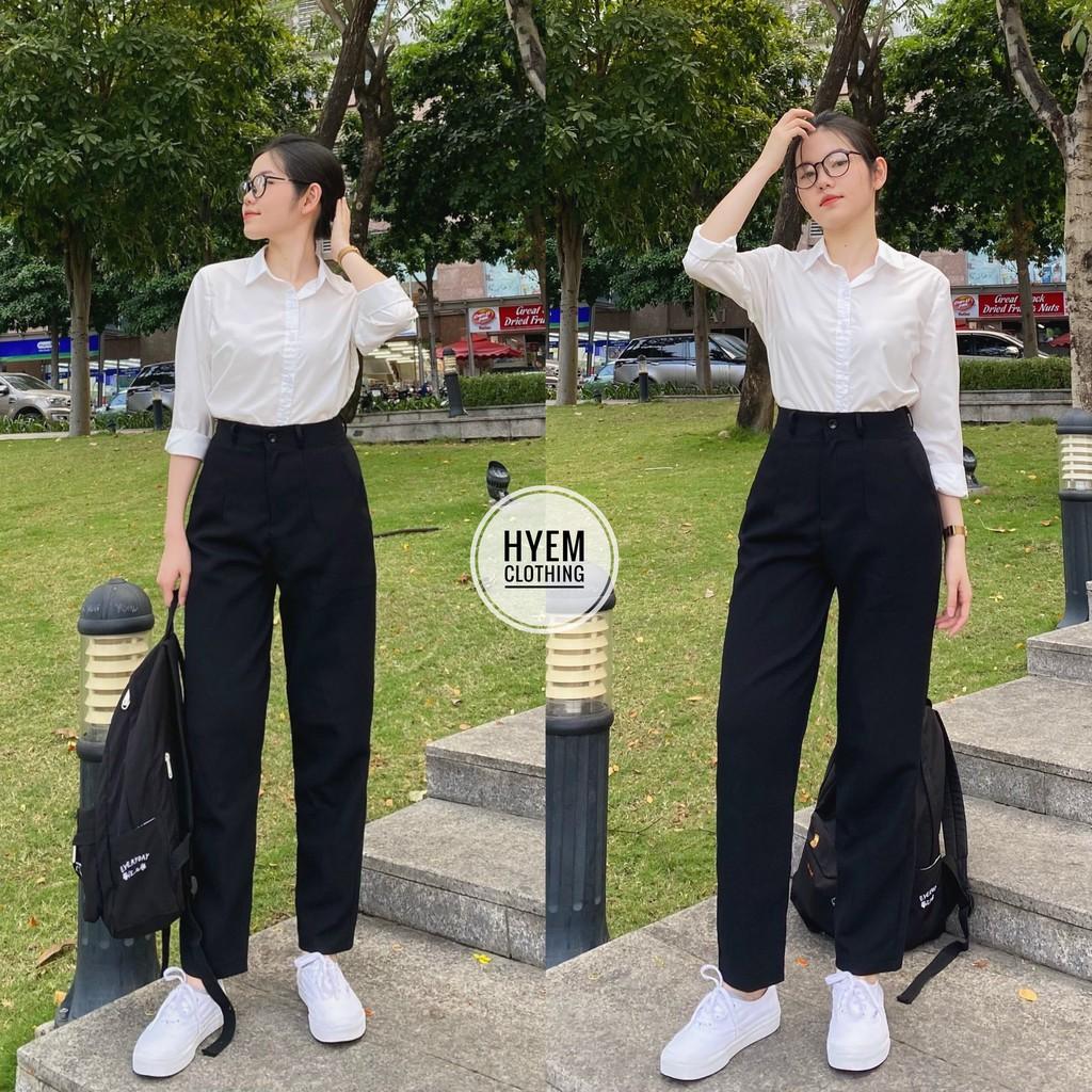 Quần Tây Nữ Lưng Cạp Siêu Cao Dáng Baggy Suông Dài Basic Đi Học Công Sở Cao Cấp-Có Bigsize