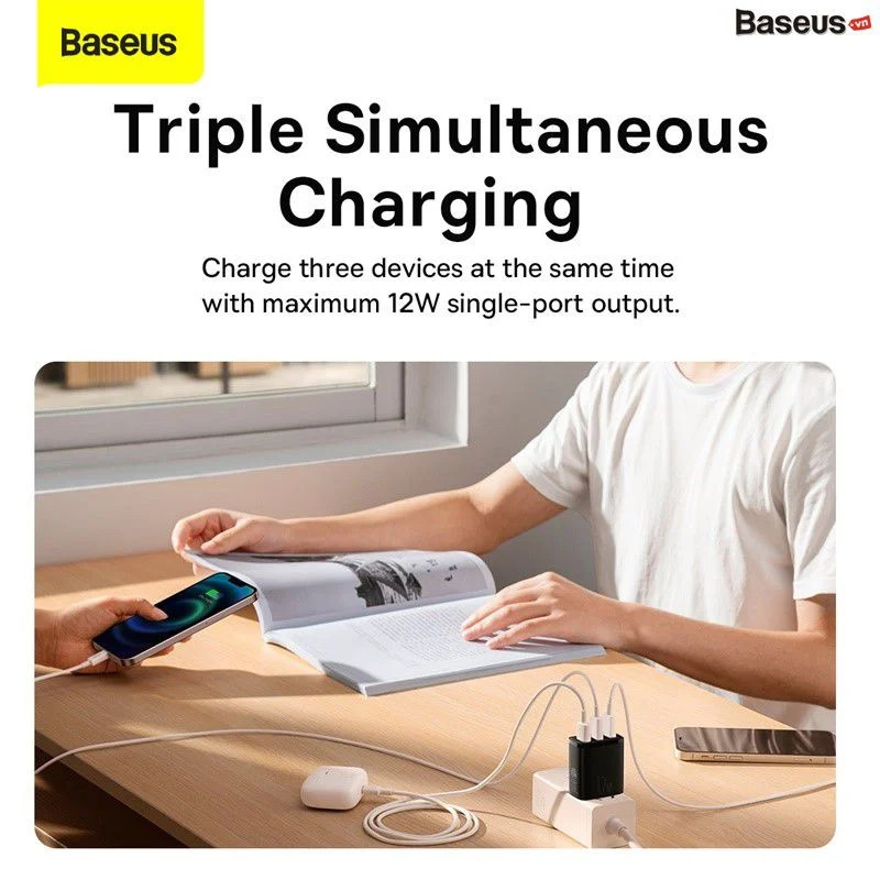 Bộ Sạc Đa Năng Baseus Compact Charger 3 Cổng Sạc 17W - hàng chính hãng