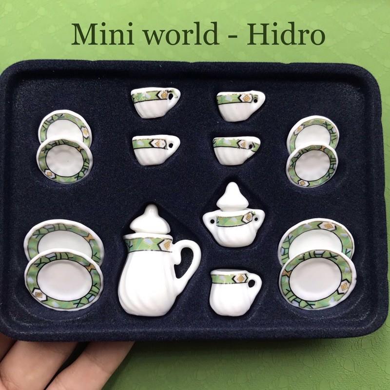 Bộ ấm chén mini trang trí nhà búp bê. Bộ ấm trà mini. Miniature. Bộ tách trà bằng sứ mini