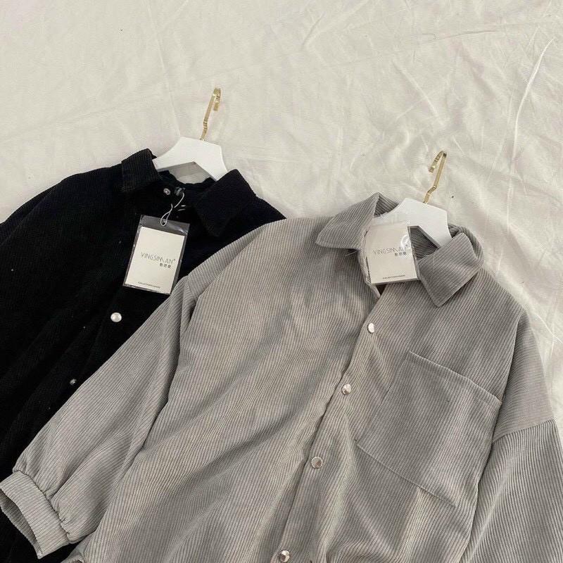 Áo Sơ Mi NHUNG GÂN️ Áo Sơ Mi Unisex Form rộng Unisex Nam/Nữ Phong Cách Hàn Quốc Ulzzang