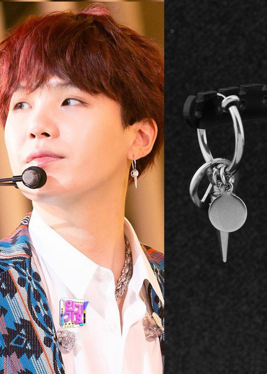 Bông tai SUGA BTS khoen tròn mũi nhọn biểu tượng cá tính