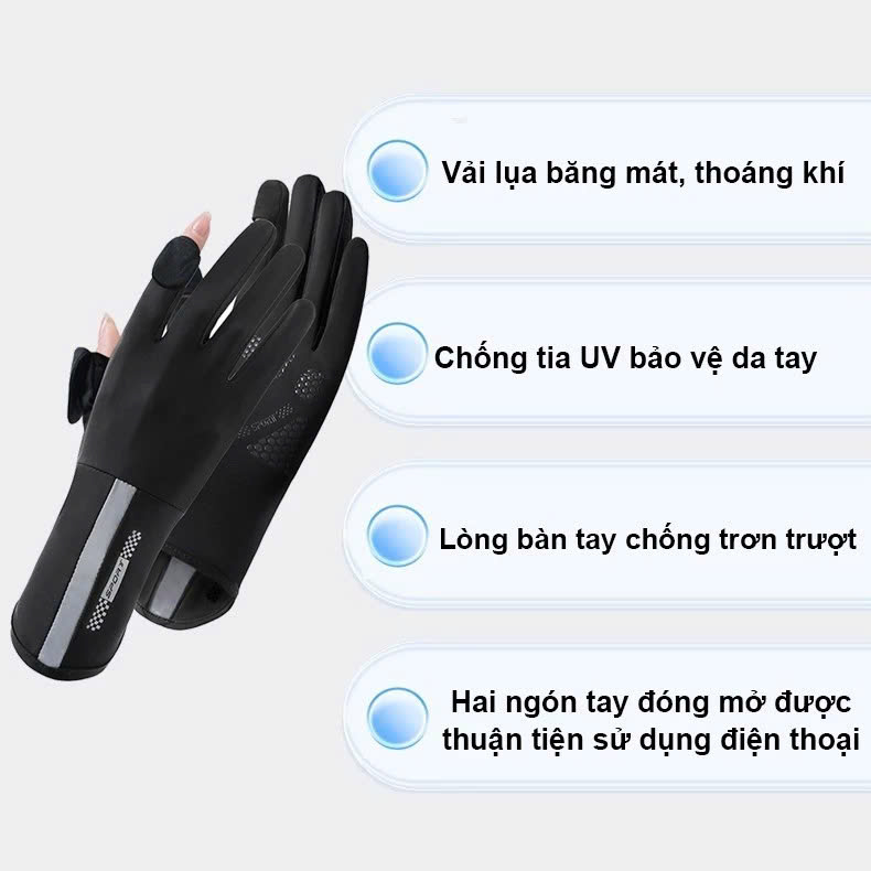 Găng Tay Hở 2 Ngón Unisex Chống Nắng, Có Thể Sử Dụng Cảm Ứng Điện Thoại UV UPF50+ MÀU GHI ĐẬM