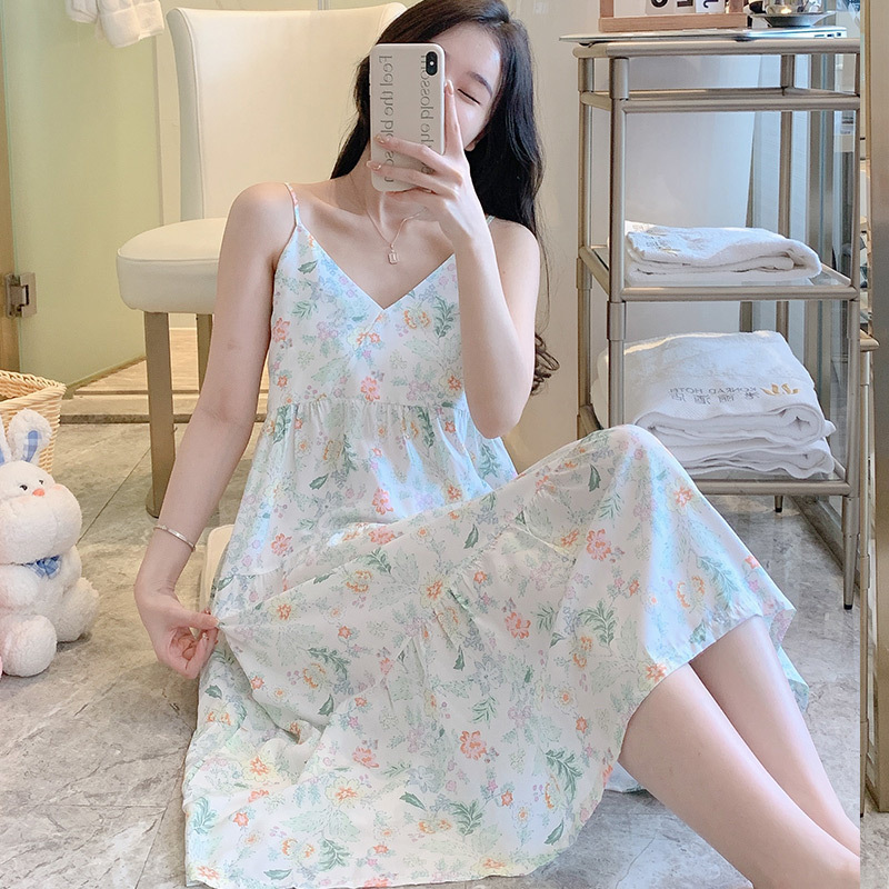 Váy 2 dây cho nữ mặc nhà vải lanh mềm mát, dáng xòe, nhiều họa tiết, freesize từ 45 đến 75 kg