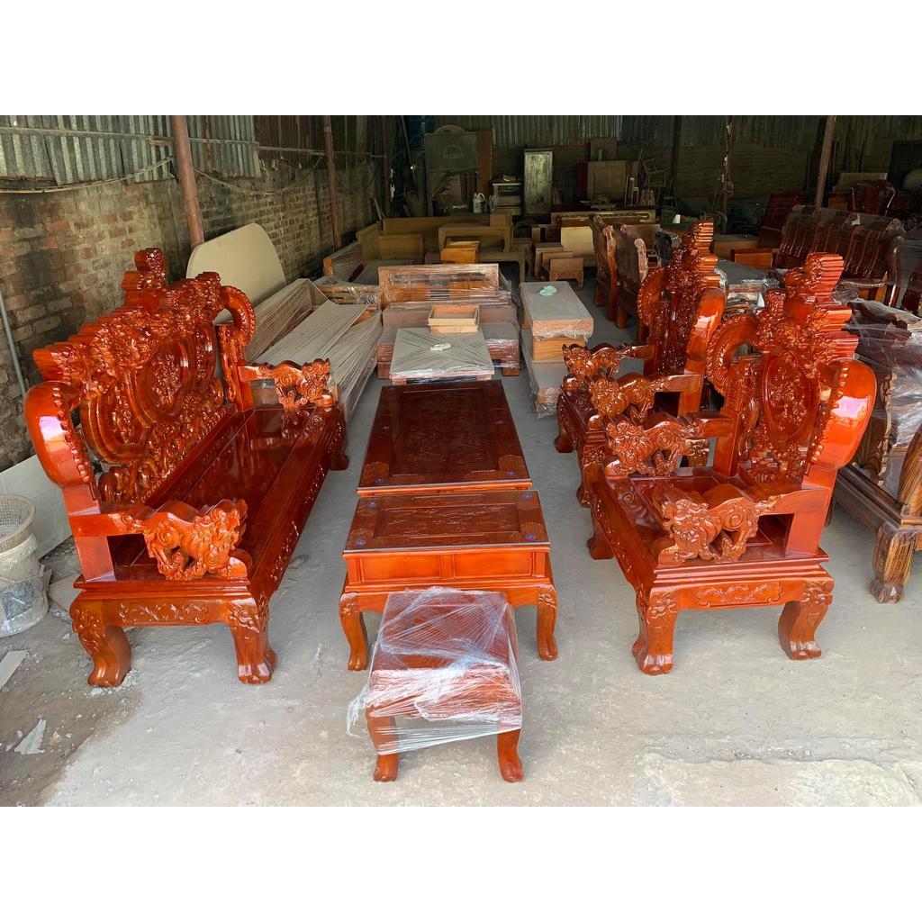 Bàn ghế nghê rồng gỗ xà cừ tay 12