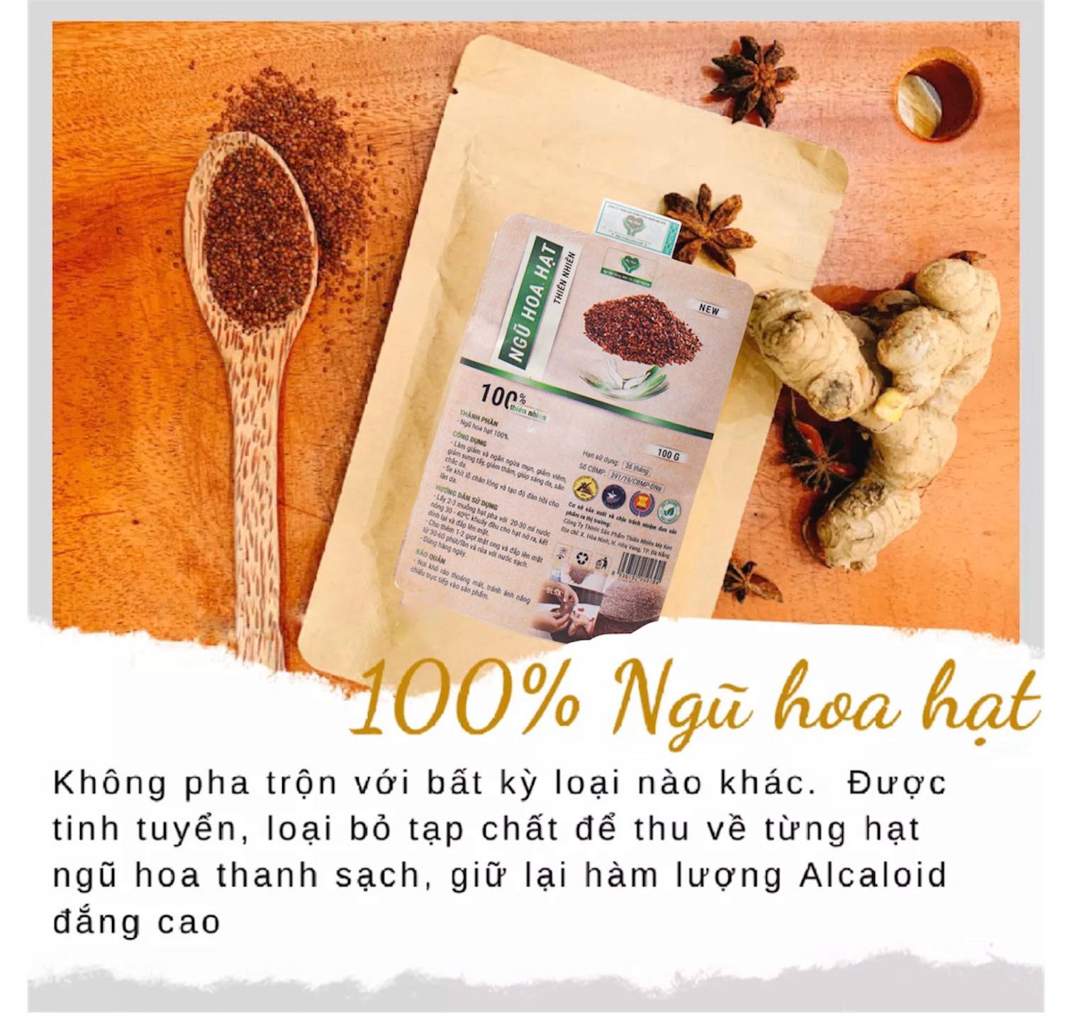 Ngũ hoa hạt thiên nhiên MẸ KEN 100G - ngũ hoa đắp mặt, mặt nạ ngũ hoa hạt, hạt đình lịch