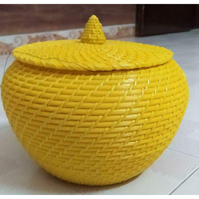 Bộ ủ ấm bằng nhựa giả mây + ấm tích bát tràng
