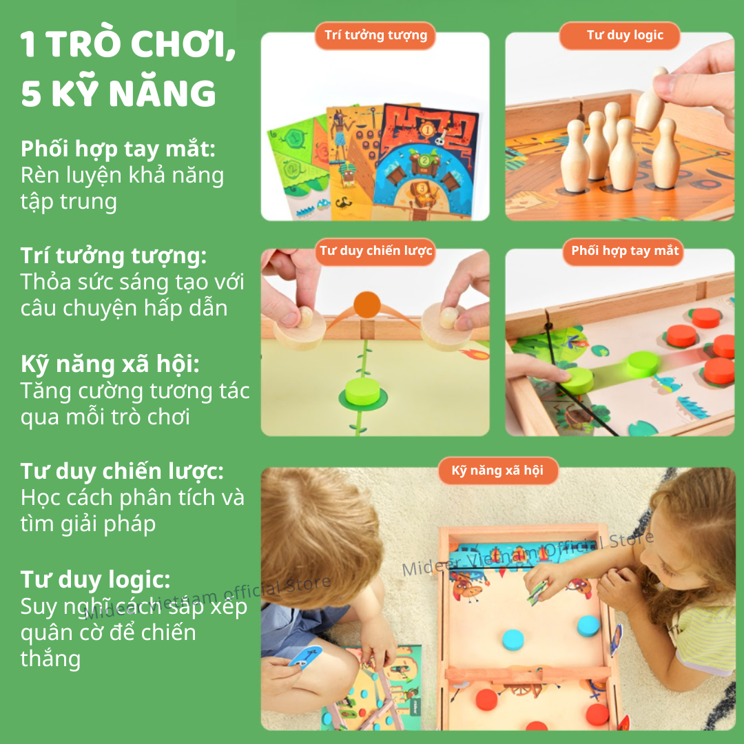 Cờ búng xuyên lỗ đối kháng bằng gỗ cao cấp Mideer 10 in 1 Carrom Board Game , đồ chơi trí tuệ cho bé