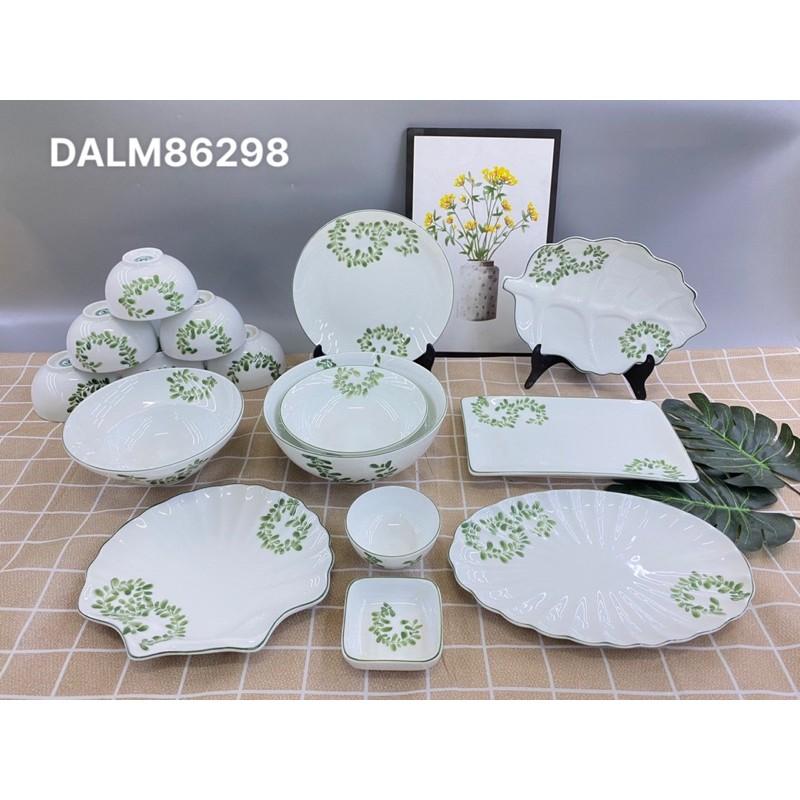 Bộ bát đĩa gốm sứ Bát Tràng, họa tiết vẽ thủ công.