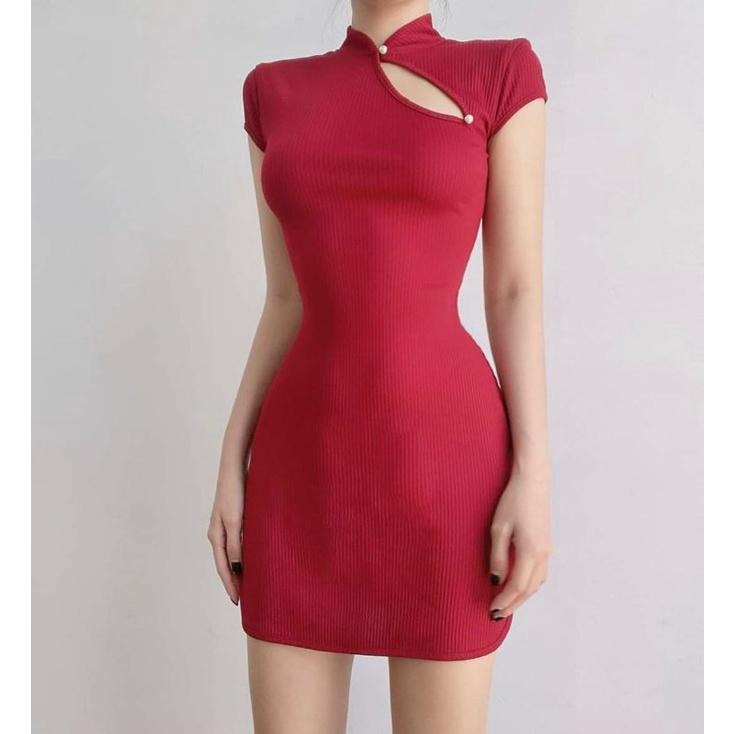 ĐẦM HỞ LƯNG ÔM BODY ĐỎ CỔ TÀU