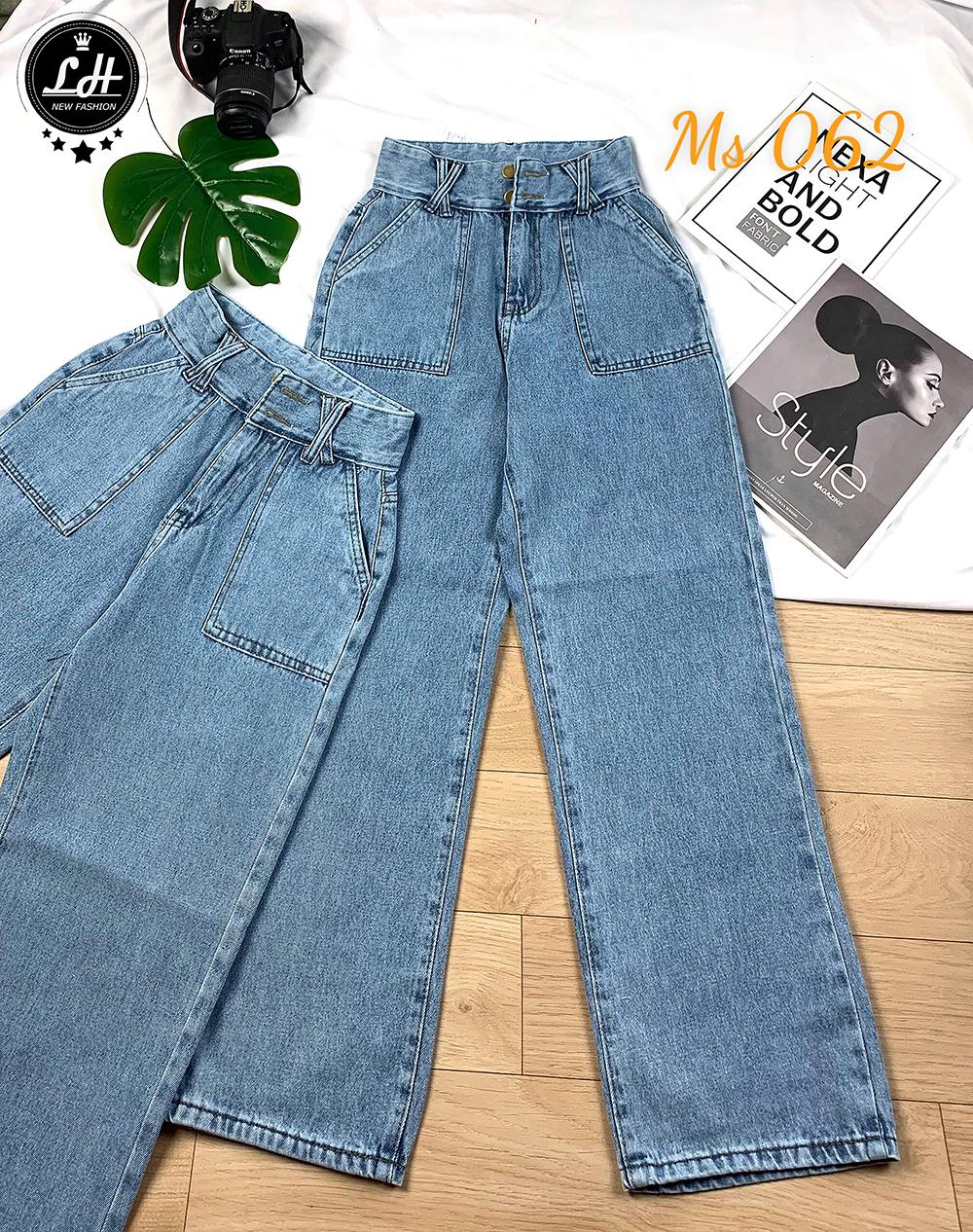 Quần ống rộng nữ quần jeans túi đắp vuông MS 062 - S,Xanh nhạt