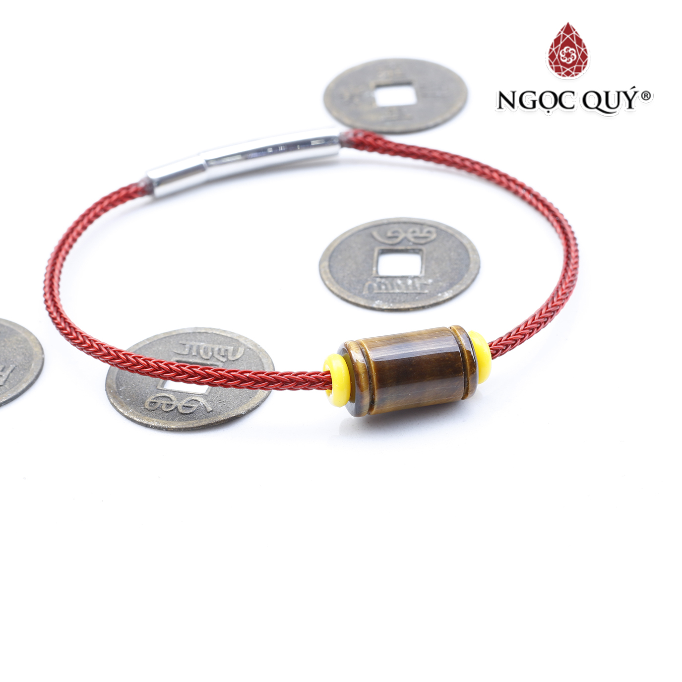 Vòng tay xỏ lu đá thạch anh mắt hổ vàng nâu mệnh thổ,kim - Ngọc Quý Gemstones