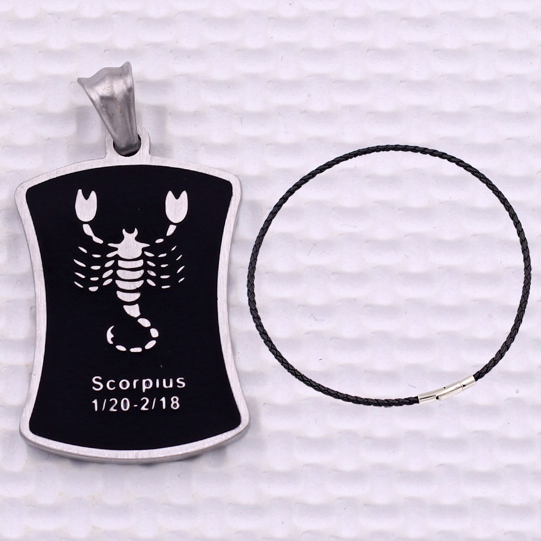 Mặt dây chuyền cung Hổ Cáp - Scorpius inox kèm vòng cổ dây da đen, Cung hoàng đạo