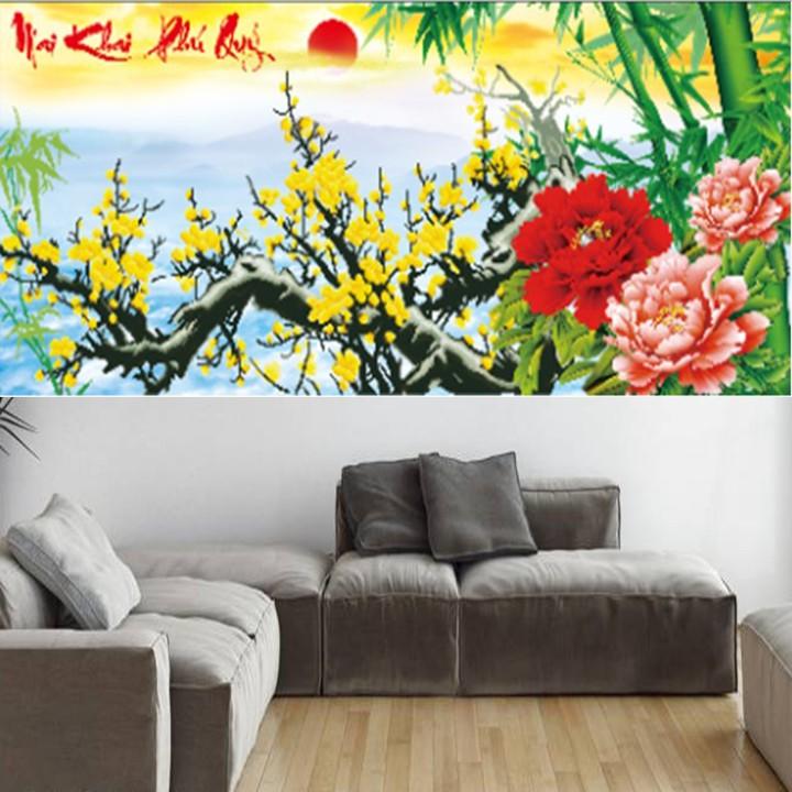Tranh thêu mai khai phú quý X8088 - kích thước: 105 * 50cm.