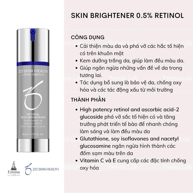 Kem dưỡng sáng da chống lão hóa Retinol Skin Brightener 1.0 Zo Skin Health ( Hàng công ty )