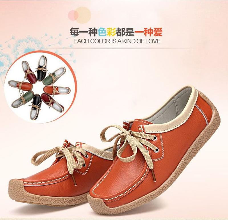 Women's Oxford Casual Shoes Soft Leather Lace-Up Flat Boat Shoes