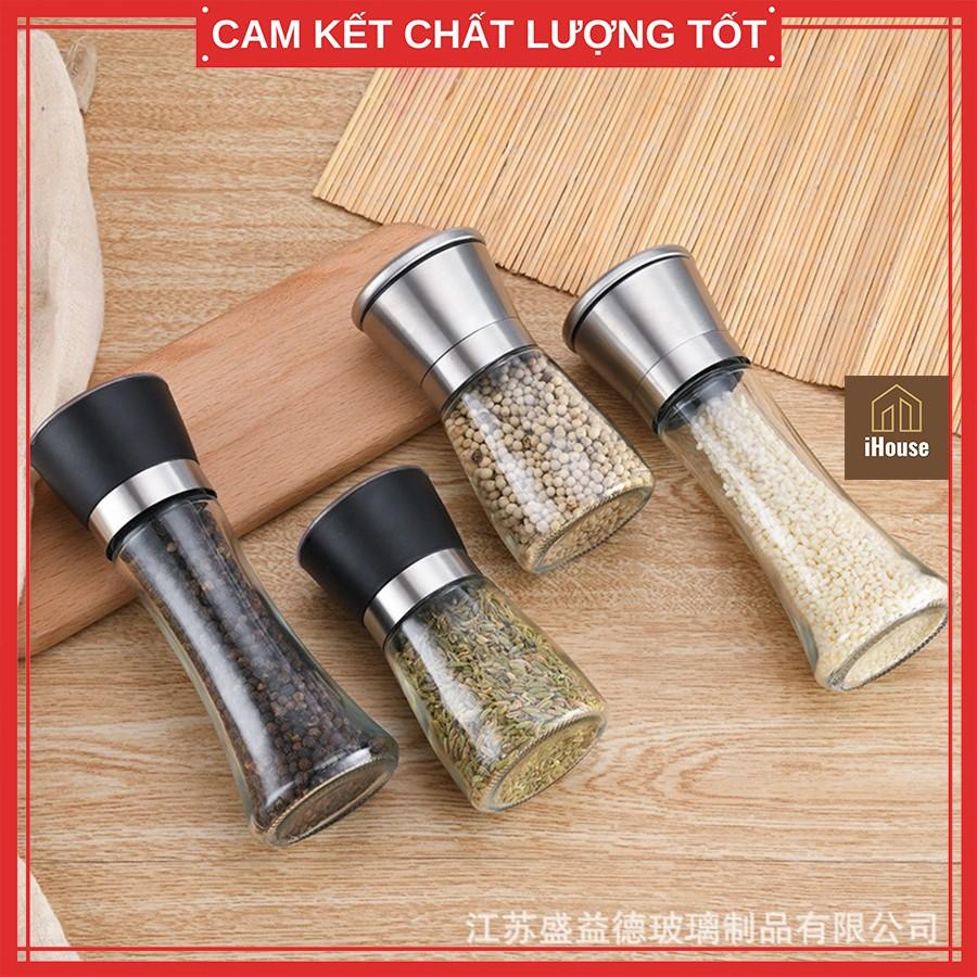 Lọ xay tiêu cầm tay thủy tinh và inox, dụng cụ xay tiêu cầm tay đa năng tiện lợi