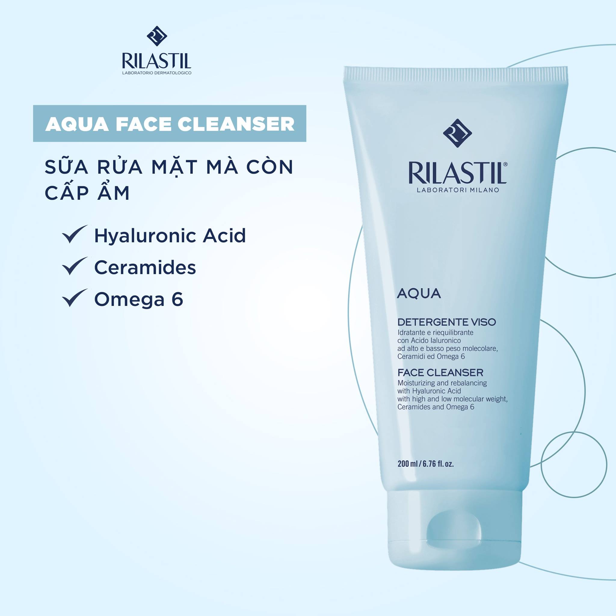 Sữa rửa mặt dưỡng ẩm Rilastil Aqua Face Cleanser 200ml