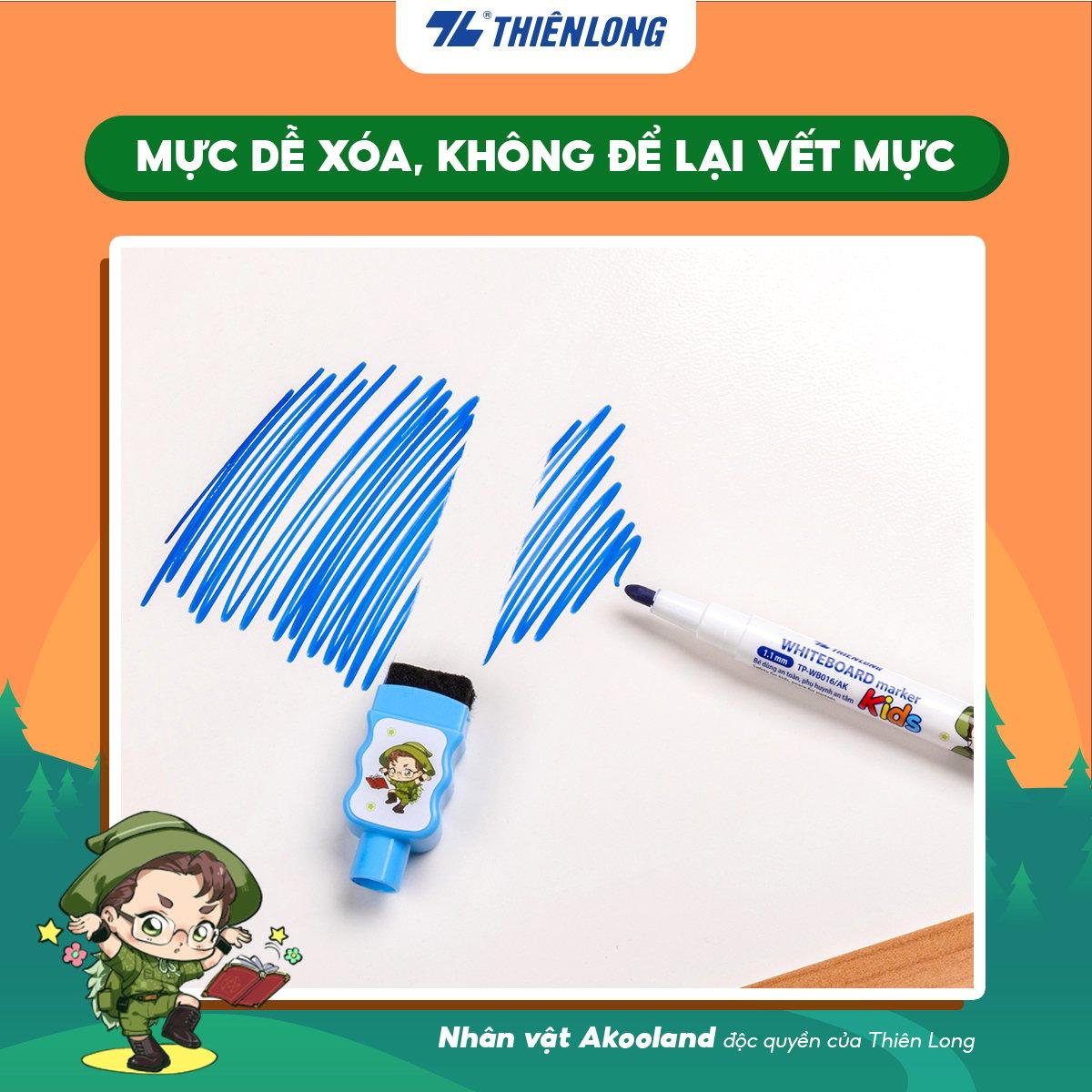 Bút lông bảng - Whiteboard Marker for Kids Thiên Long TP-WB016/AK - Nét viết 1.1mm Không Xylene - Nhân vật Akooland thế giới học cụ thần kỳ