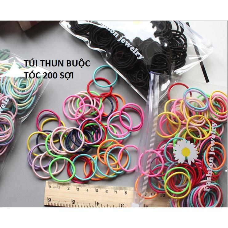 Túi zip 200 sợi thun cột tóc, chun buộc tóc du lịch siêu dễ thương, dây buộc tóc co giãn GD508-ThunBToc200