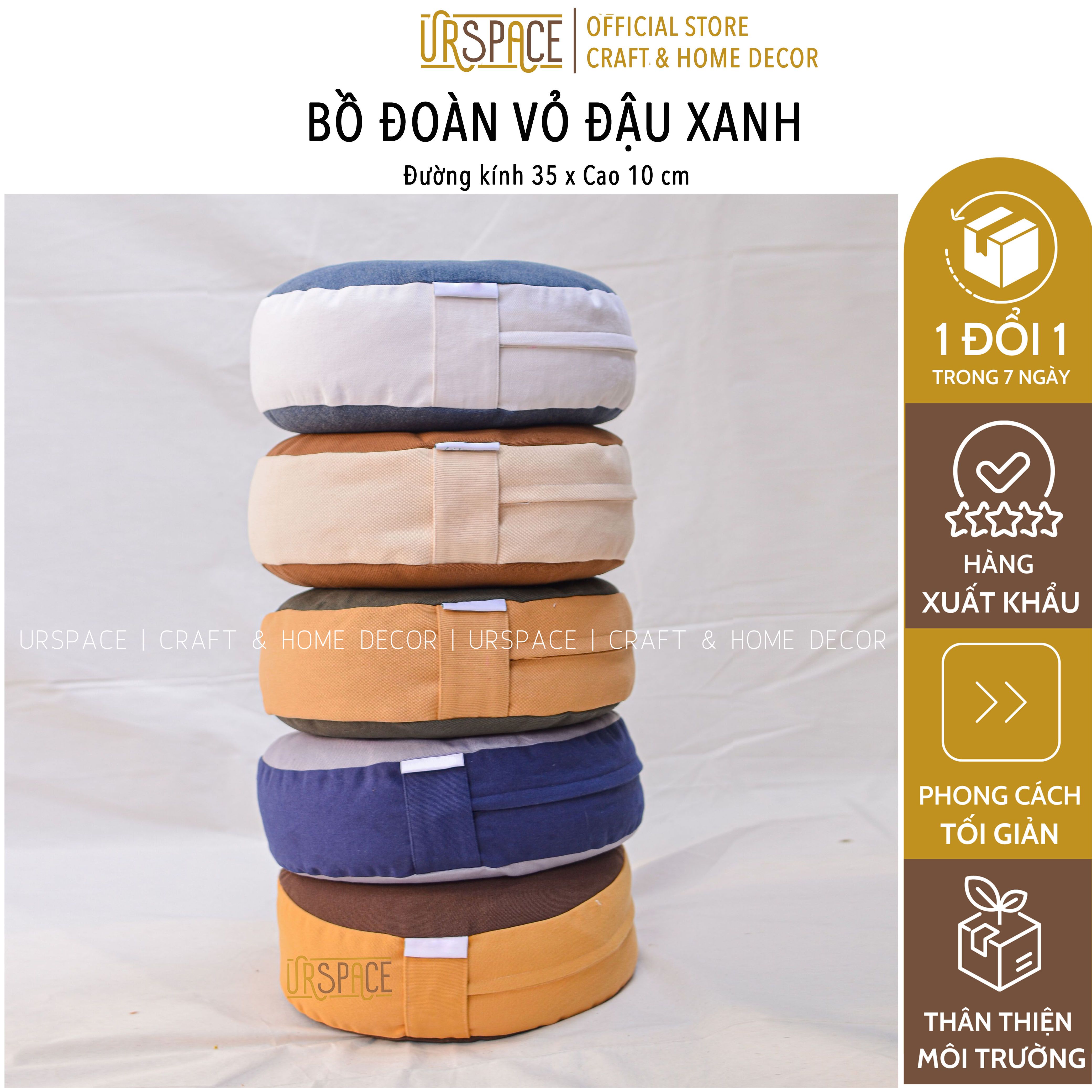 Bồ đoàn vỏ đậu xanh URSPACE ngồi thiền, ngồi đa năng hình tròn cao cấp / Meditation Cushion