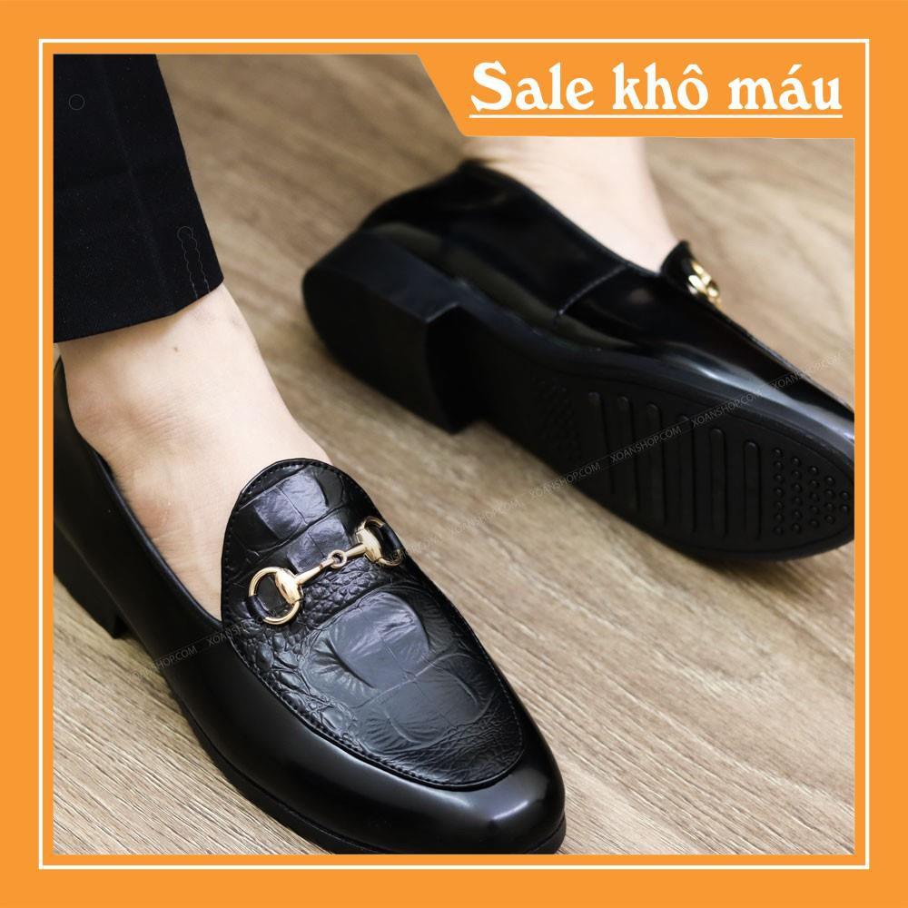 Giày Lười Nam Da Bóng Dập Vân Cá Sấu , Đai Kim Vàng Mạ Chống Gỉ - Mã l154