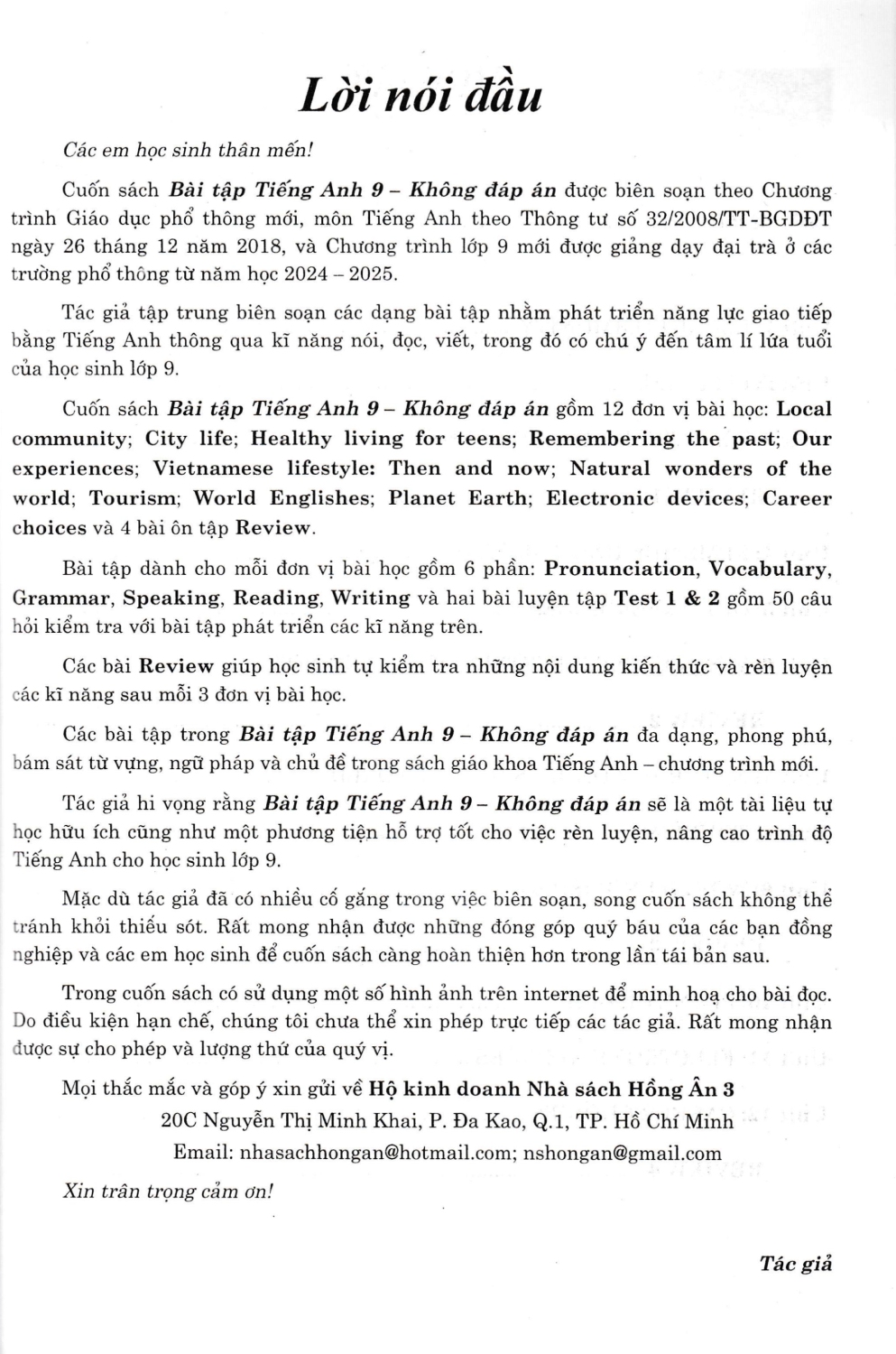 Bài Tập Tiếng Anh 9 - Không Đáp Án (Dùng Kèm SGK Kết Nối Tri Thức Với Cuộc Sống) (HA)