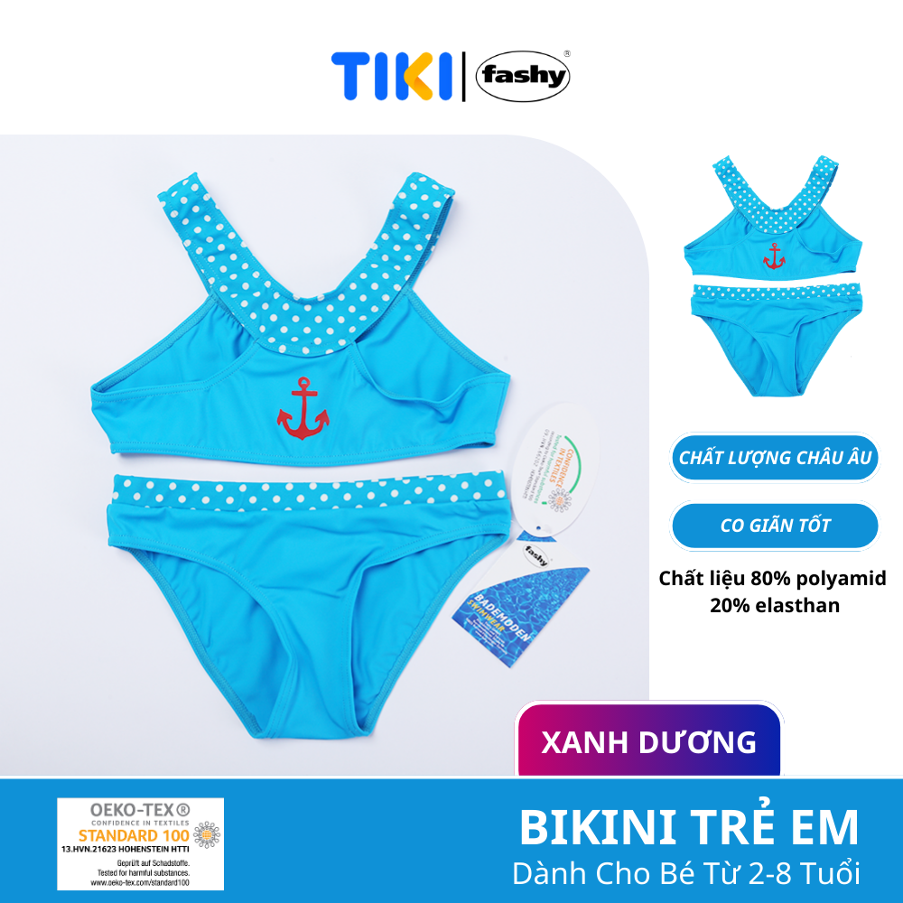 Bikini bé gái hai mảnh Fashy nhập khẩu 100% từ Đức màu xanh dương chấm bi