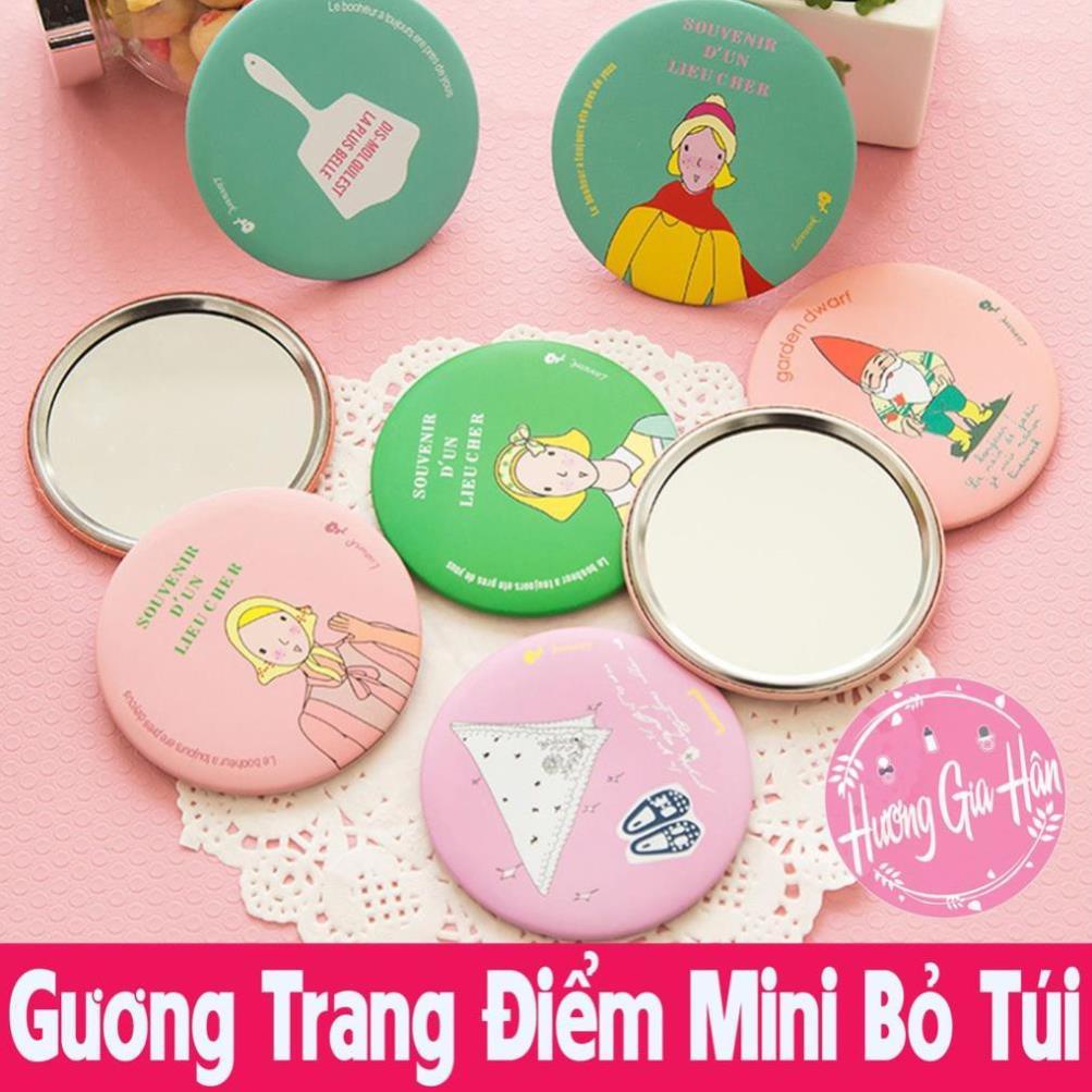 Gương Trang Điểm Mini Bỏ Túi Hình Tròn Họa Tiết Dễ Thương