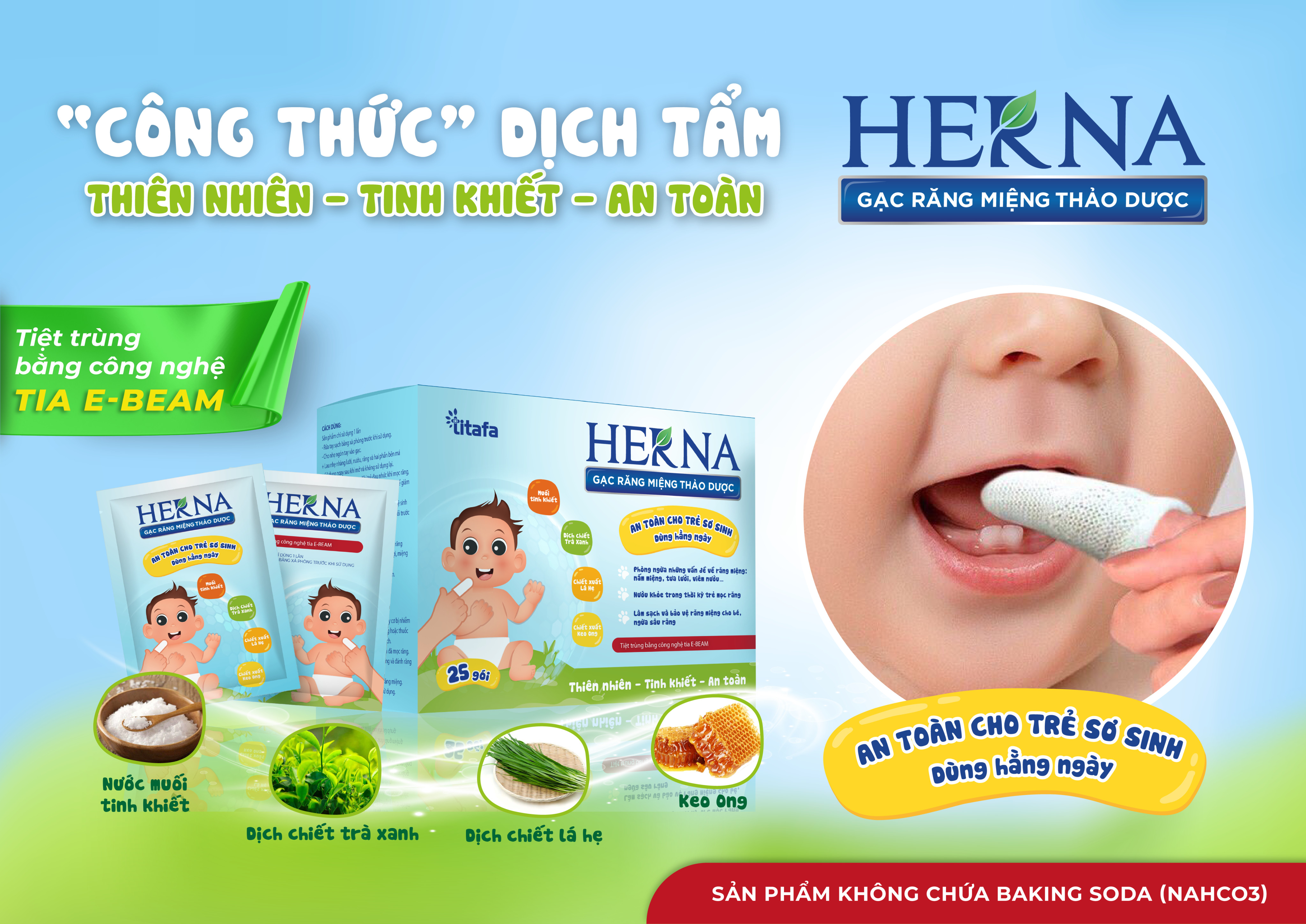 Gạc răng miệng thảo dược Herna (25 gói) - An toàn cho trẻ sơ sinh dùng hằng ngày phòng ngừa vấn đề răng miệng cho bé