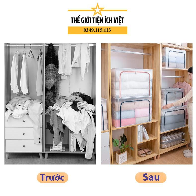 Túi đựng quần áo khung thép trong suốt Chống nước -Kích Thước 50x40x33- túi đựng quần áo chăn màn