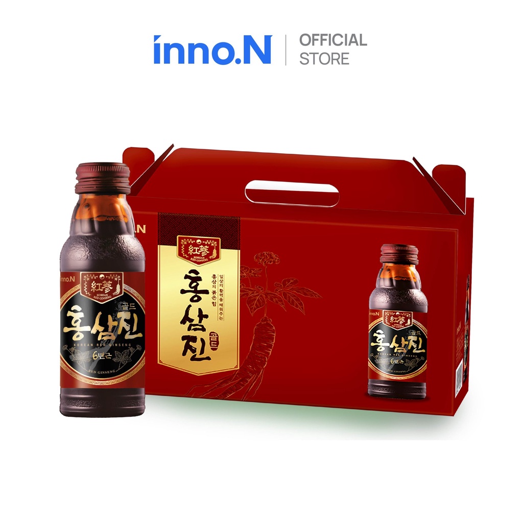 Set quà tặng 10 chai Nước Hồng Sâm HONGSAMJIN GOLD Hỗ Trợ Tăng Cường Sức Đề Kháng và Bồi Bổ Cơ Thể 100ml
