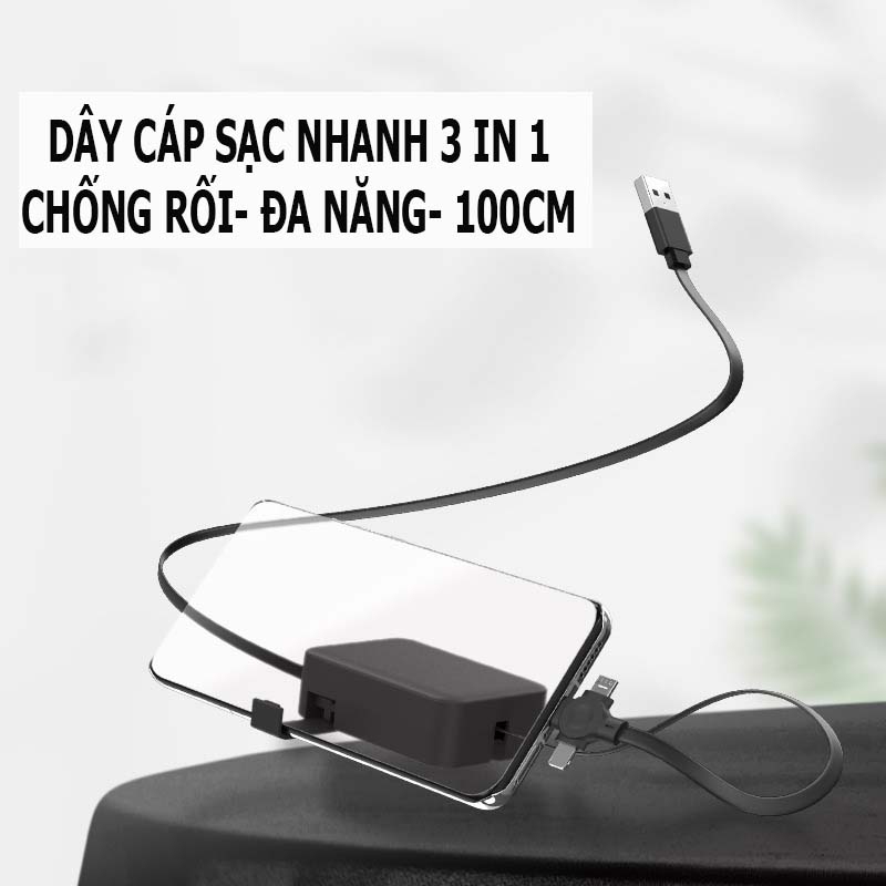 Cáp Sạc Nhanh 3A Đa Năng 3 Trong 1; Chiều Dài 1m; Thiết Kế Gấp Gọn Thông Minh SF412 Cho Điện Thoại, Máy Tính Bảng- Hàng Nhập Khẩu