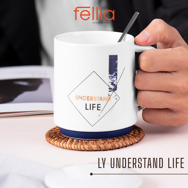 Ly sứ Understand Life Fellia cao cấp có nắp đậy, tặng kèm muỗng cho văn phòng, học sinh, sinh viên_FEL10640