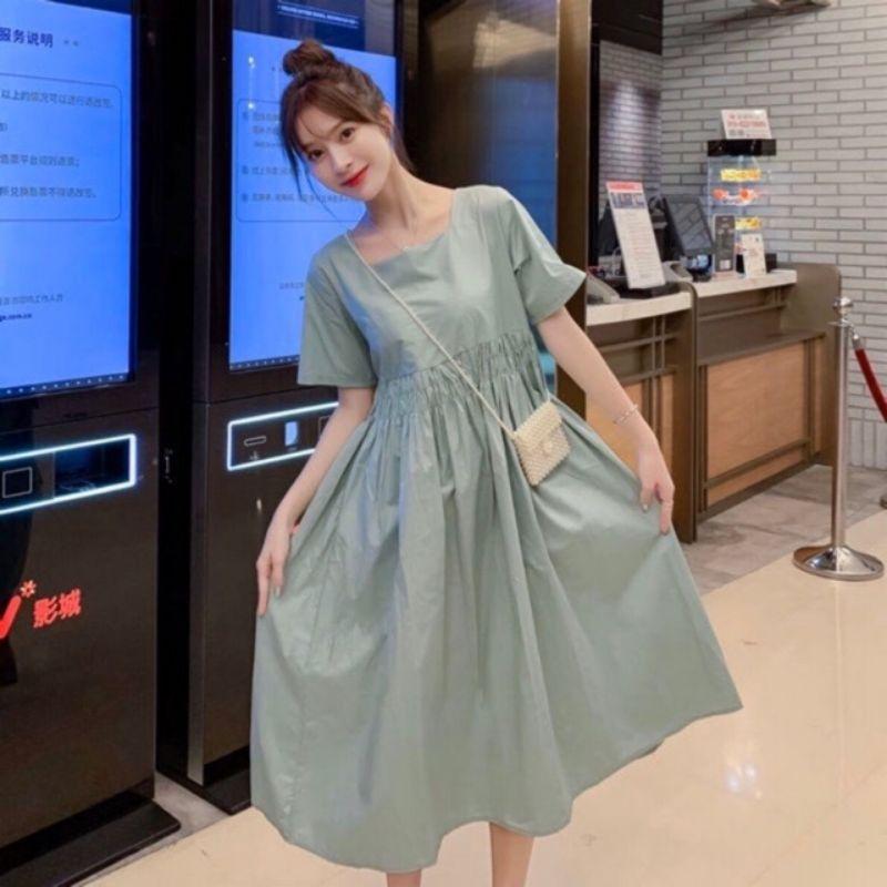 Đầm bầu babydoll thắt nơ lưng xinh xắn, Váy bầu cho mẹ mặc trước và sau sinh